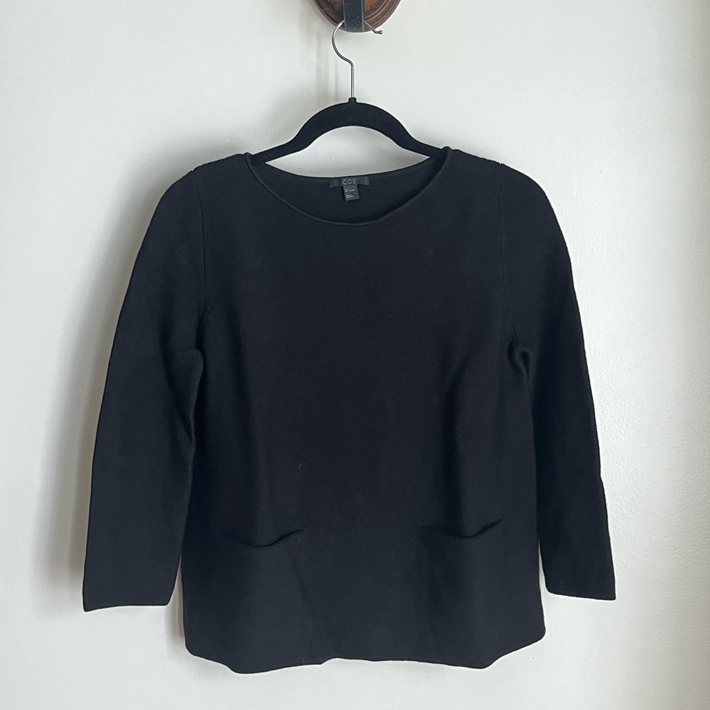 COS 100% Merino Wool Black Boatneck Sweater EUC